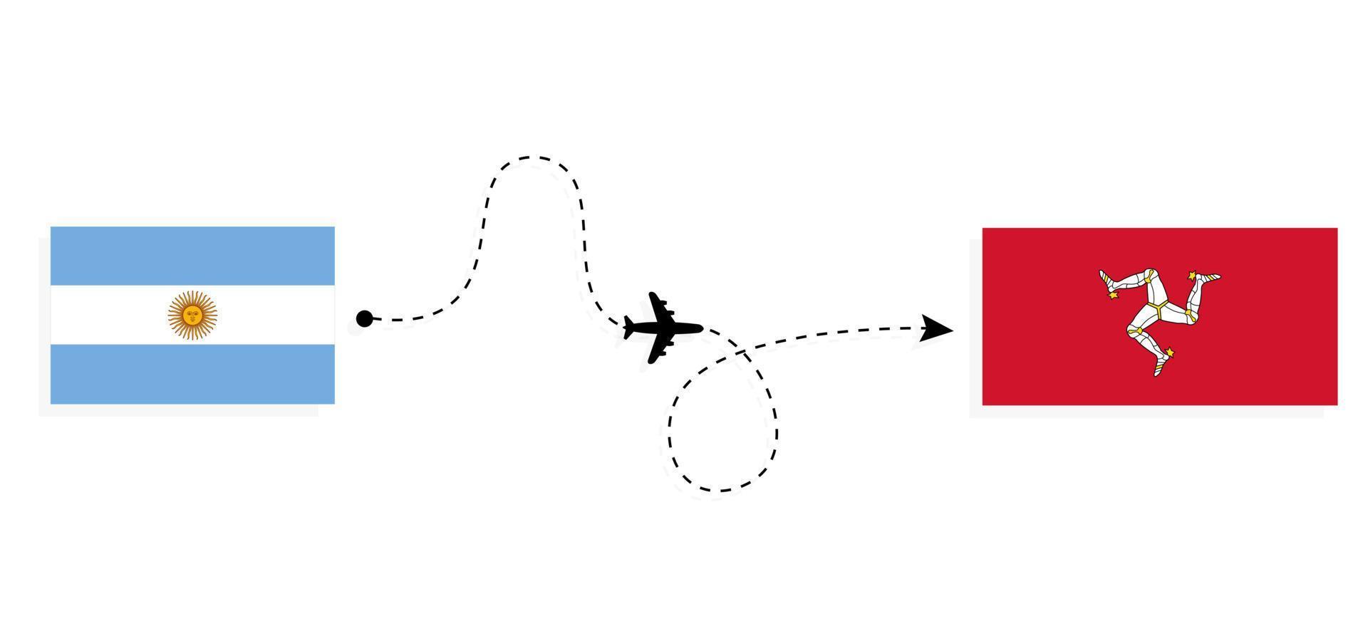 Flight and travel from Argentina to Isle of Mann by passenger airplane Travel concept vector