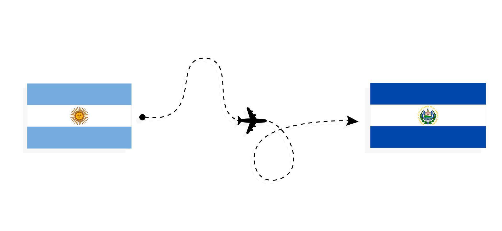 Flight and travel from Argentina to El Salvador by passenger airplane Travel concept vector