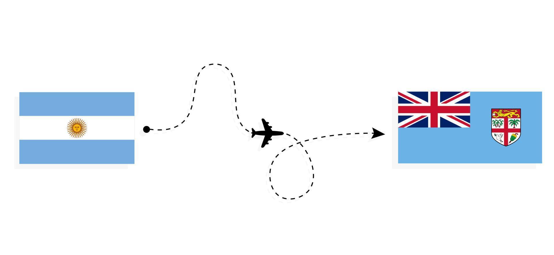 Flight and travel from Argentina to Fiji by passenger airplane Travel concept vector