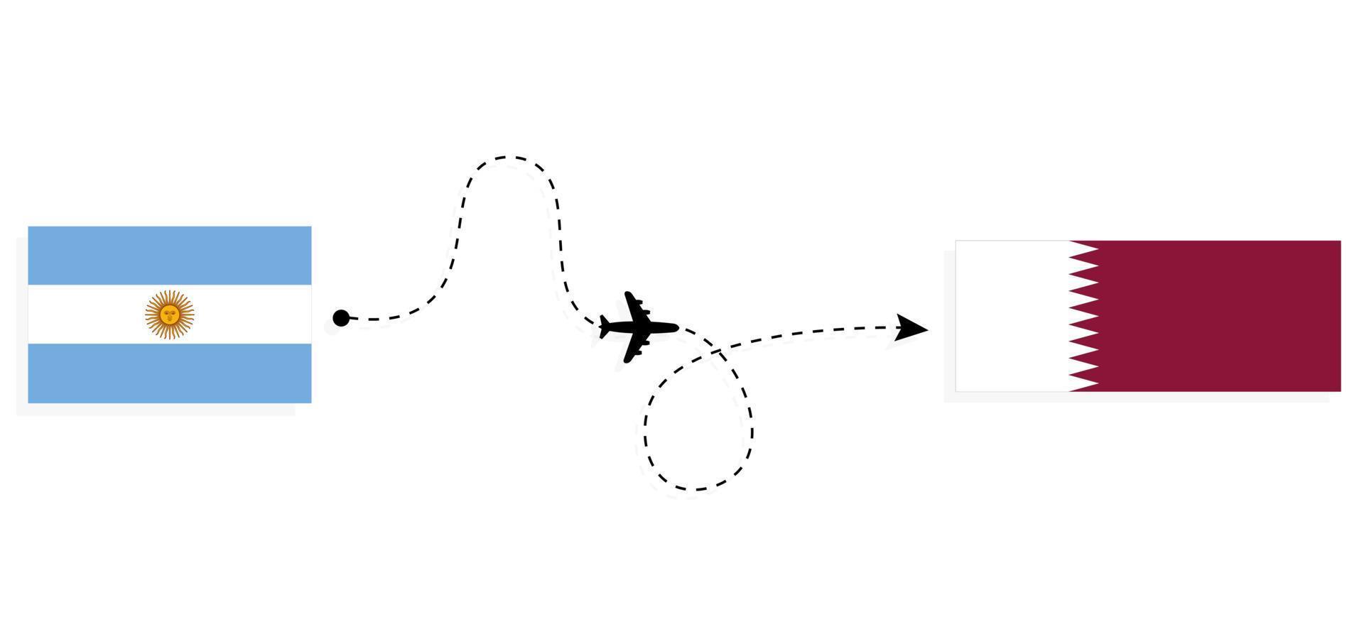 Flight and travel from Argentina to Qatar by passenger airplane Travel concept vector
