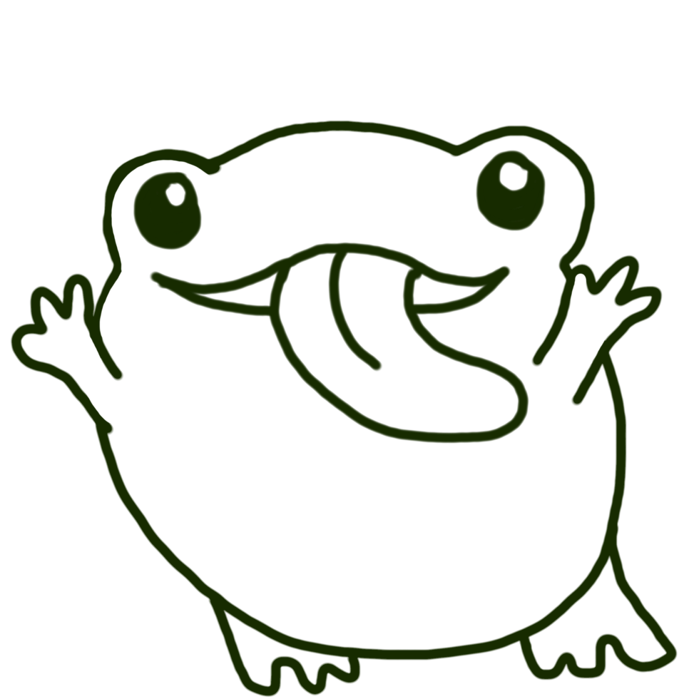 Cute Cheerful Frog Cartoon Character Line Art png