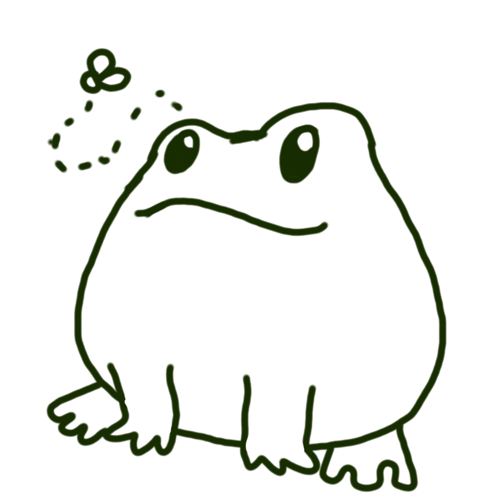 Cute Cheerful Frog Cartoon Character Line Art png