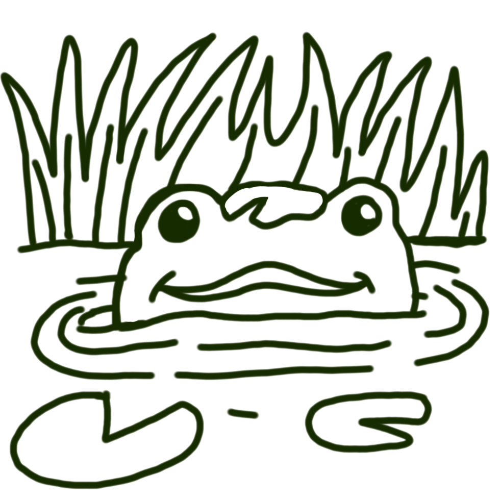 Cute Cheerful Frog Cartoon Character Line Art png