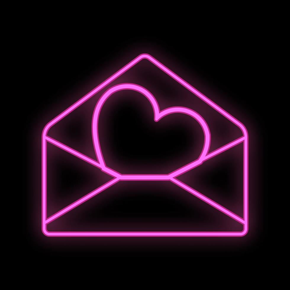 Bright luminous purple festive digital digital neon sign for a store or greeting card beautiful shiny with love letters with hearts on a black background. Vector illustration