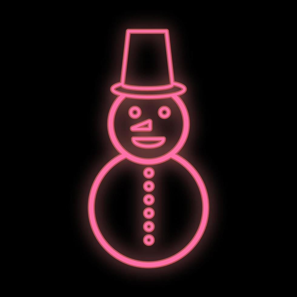 letrero de navidad de neón brillante con muñeco de nieve con sombrero en el marco del círculo. banner web de símbolo de hombre de nieve de navidad en estilo neón vector