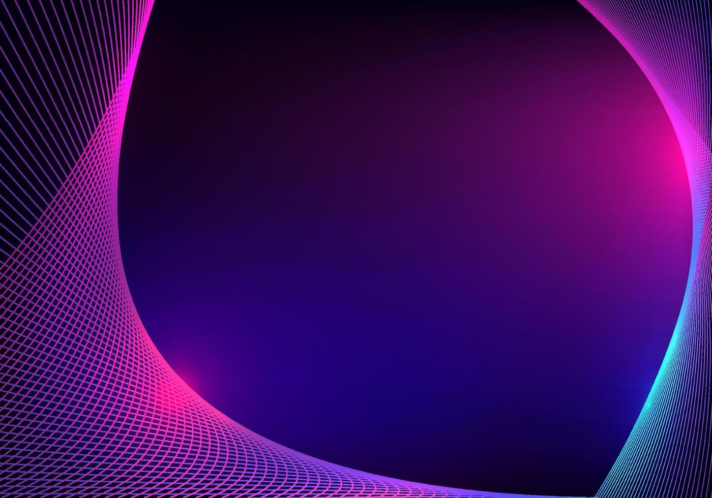concepto de tecnología abstracta patrón de líneas de colores de neón brillante azul y rosa con efecto de iluminación sobre fondo oscuro vector