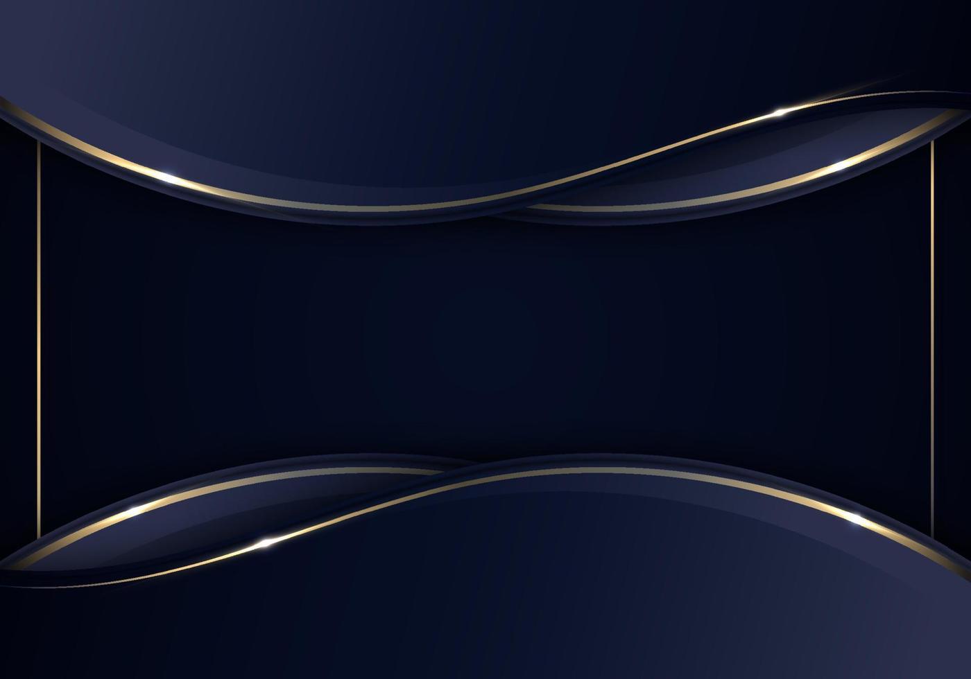 Banner web template abstract blue and golden wave curved lines overlapping layer with gold frame design vector
