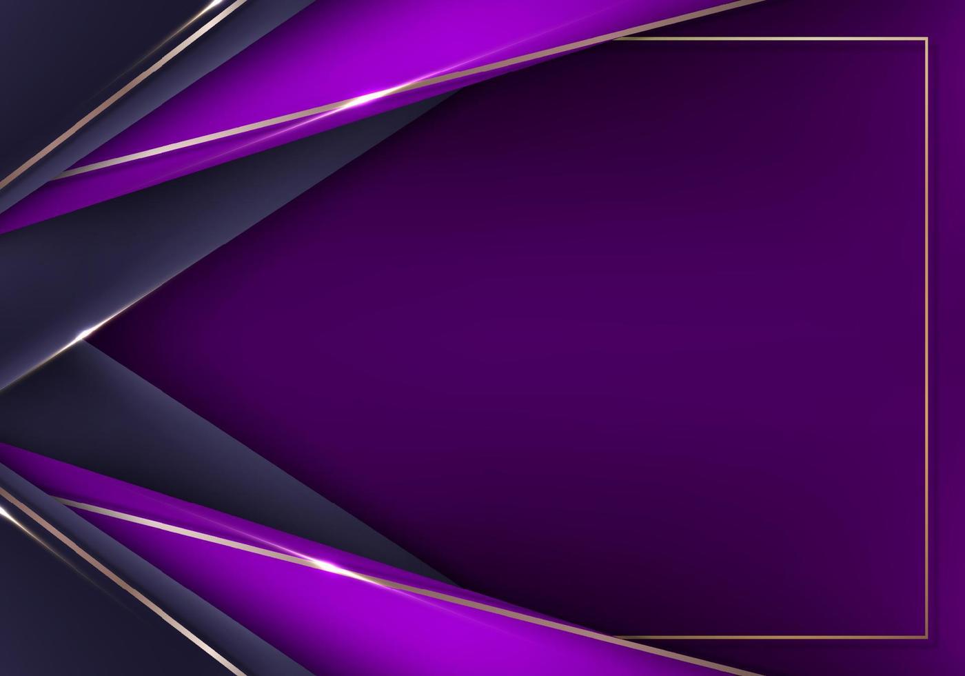 resumen 3d plantilla moderna estilo de lujo rayas púrpuras con líneas doradas y destellos de iluminación diseño de decoración fondo elegante vector