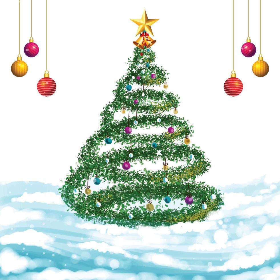 Christmas tree in winter holiday card background vector