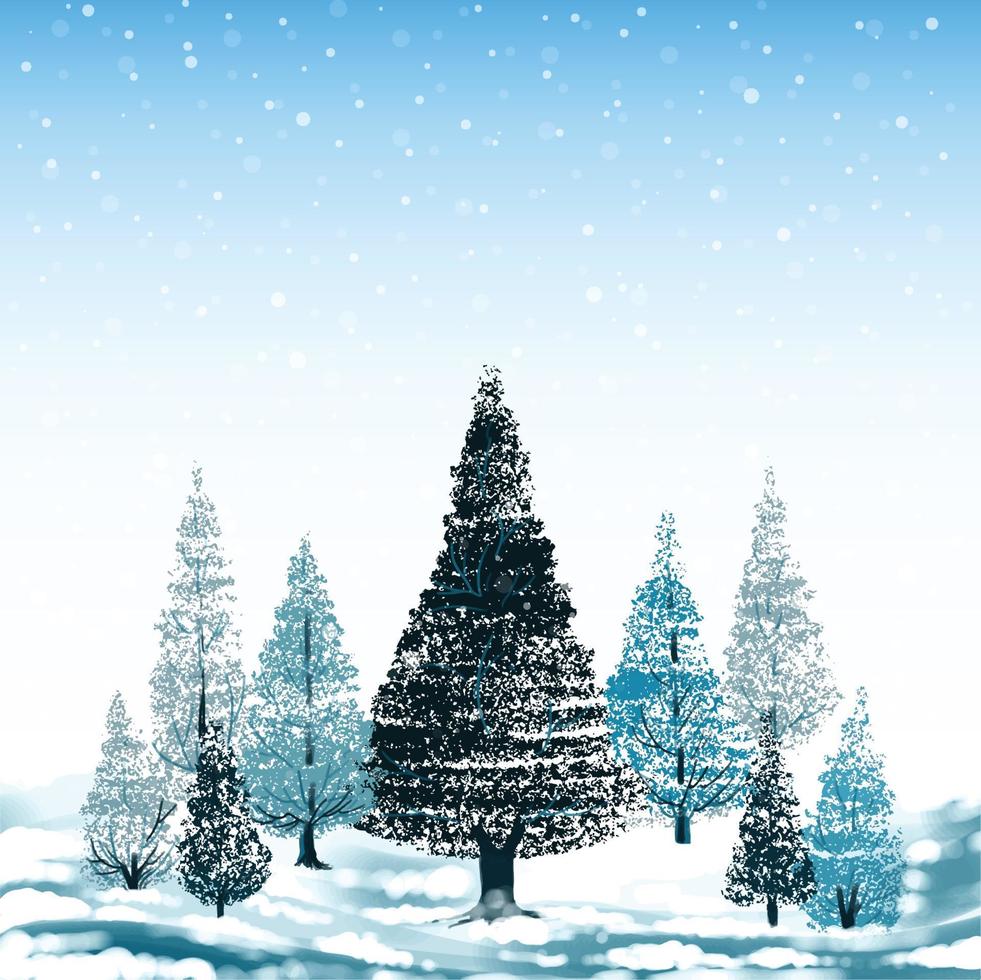Merry christmas trees and happy new year winter card background vector
