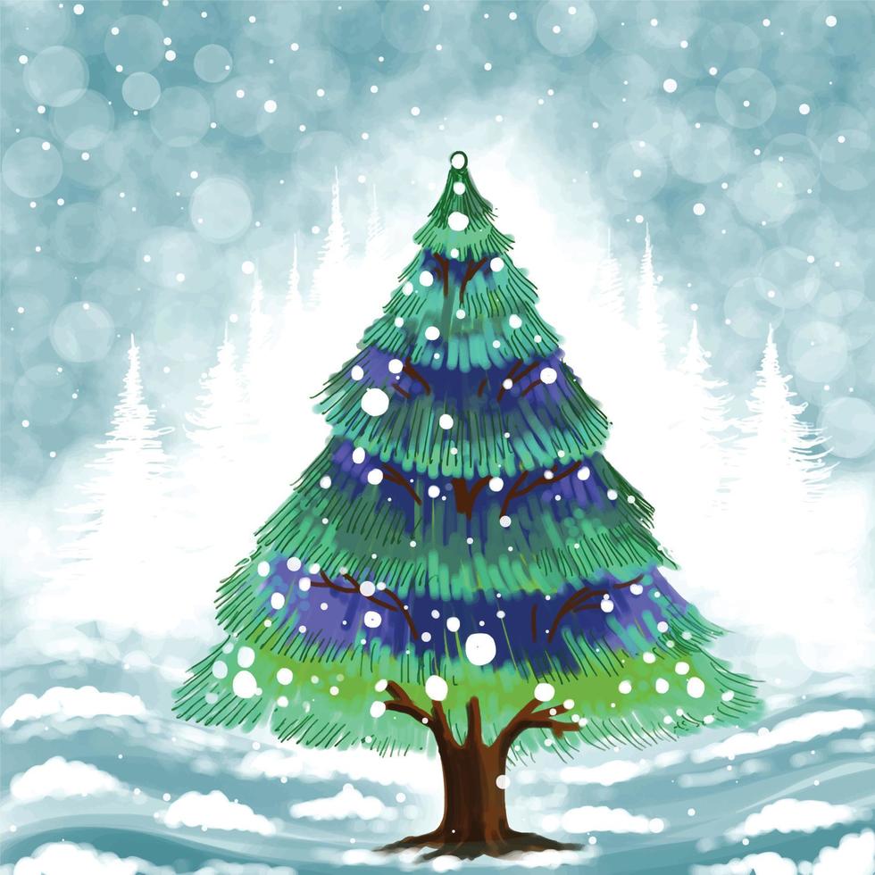 hermoso árbol de navidad en el fondo de la tarjeta de invierno vector