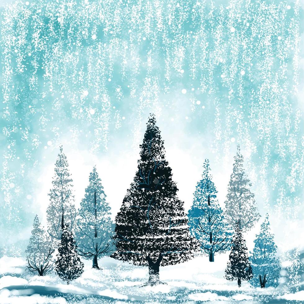 feliz navidad arboles y feliz año nuevo fondo de tarjeta de invierno vector