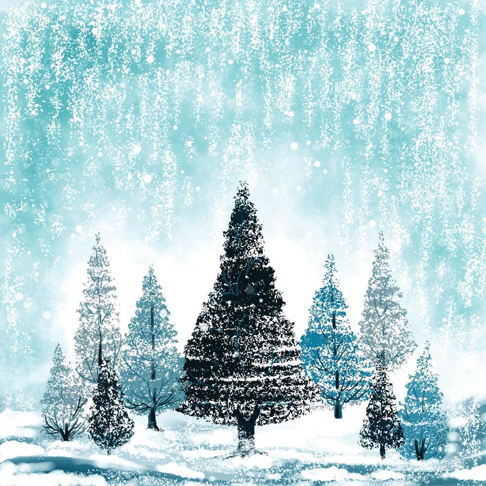 Merry christmas trees and happy new year winter card background vector