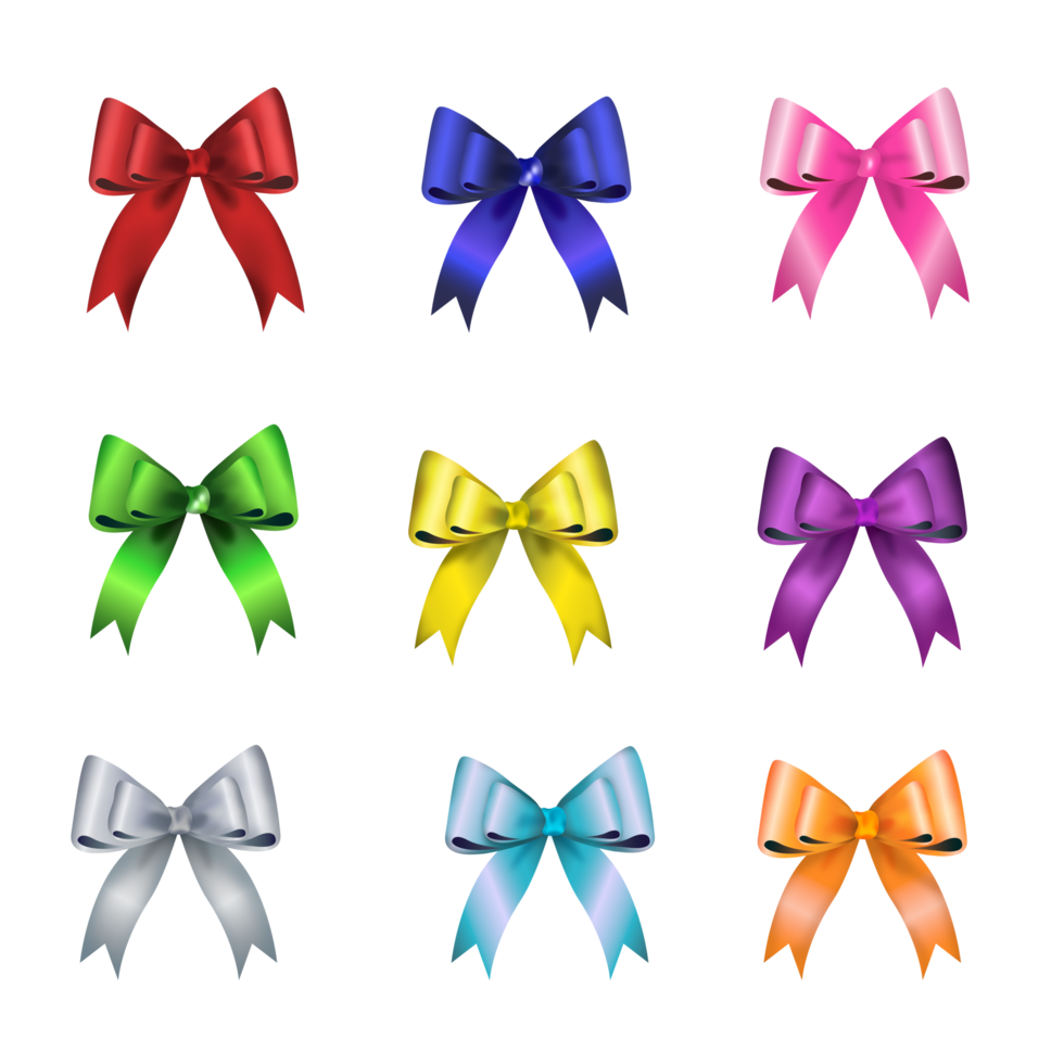 Colorful  bows 3d Set of decoration on transparent background png
