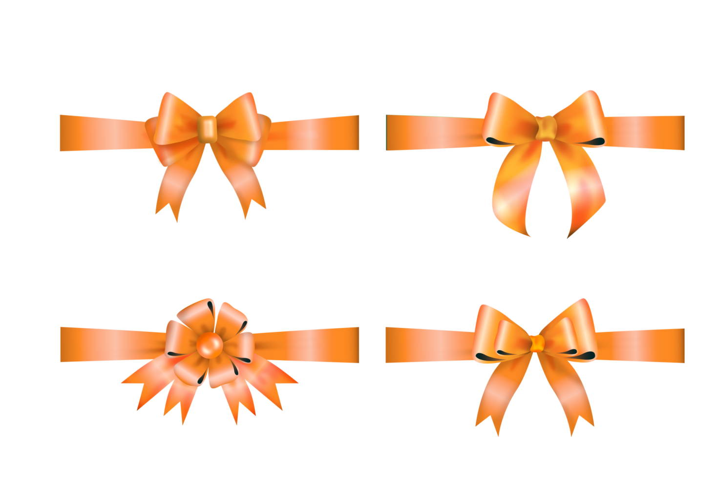 arcos laranja ou laço decorativo de fita, conjunto 3d png