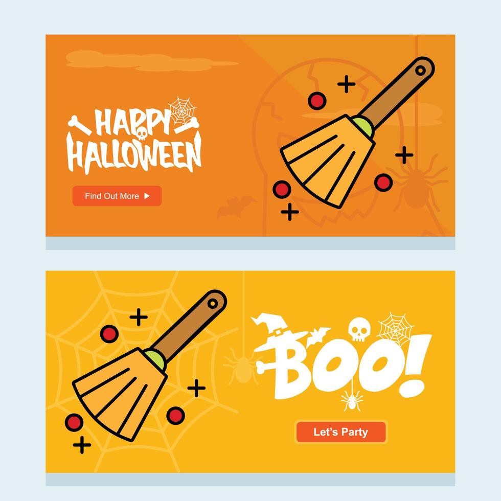 diseño de invitación de halloween feliz con vector de escoba