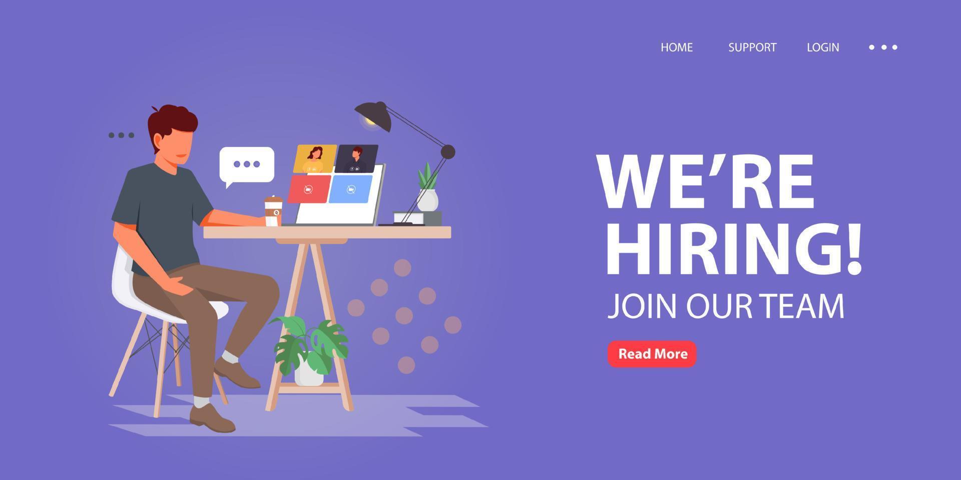 Landing page design concept we are hiring digital team. Group people worker teamwork present professional skill. vector