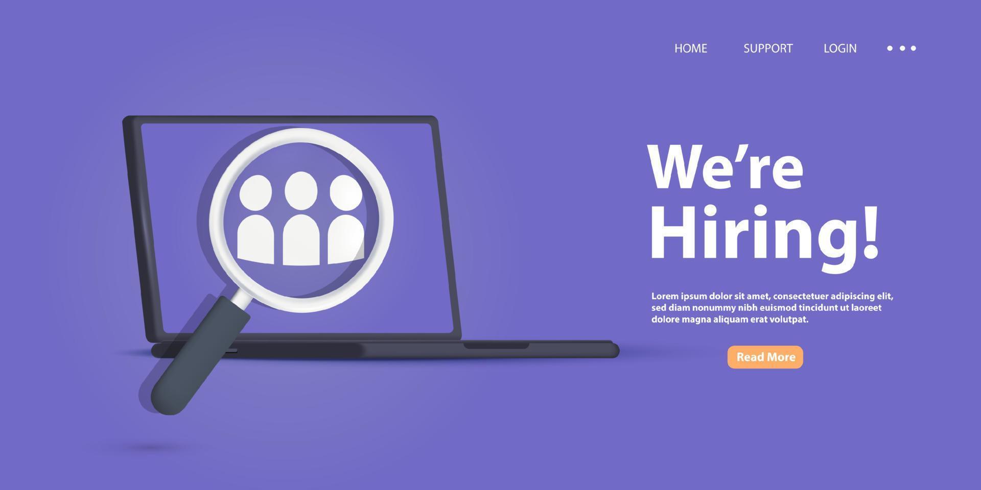 3D Minimal we are hiring background, job vacancy concept vector