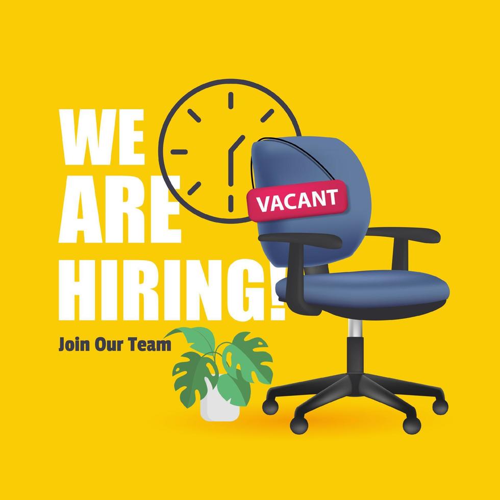 3D We Are Hiring Join Our Team Concept With Vacant Office Chair For Designation. vector