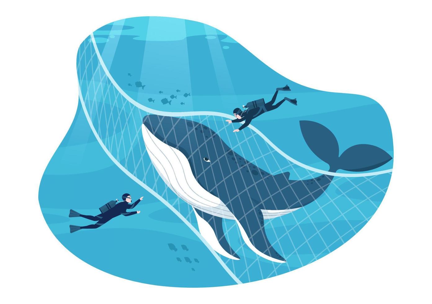 Whale Hunting with Whales Caught by Fisherman in the Middle of the Deep Sea for Sale in Hand Drawn Flat Cartoon Templates Illustration vector