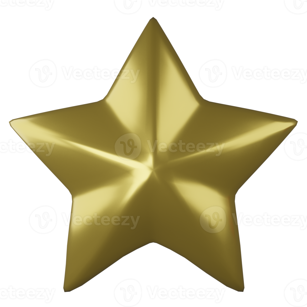 3D render golden star prop isolated on transparent background png