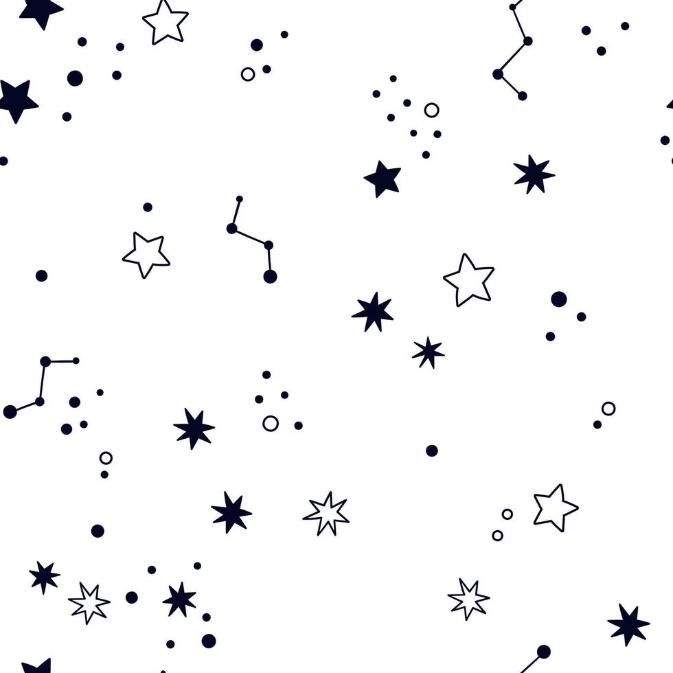 Starry seamless background. Cute space pattern in doodle style vector