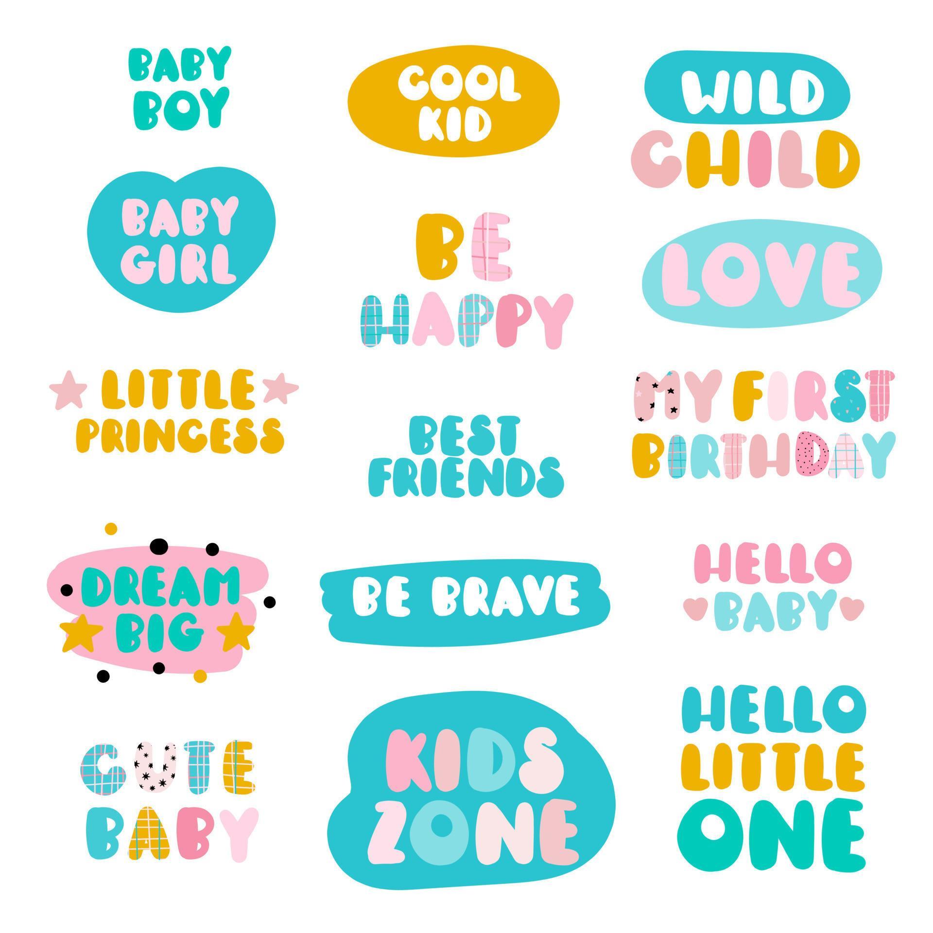 A Set Of Children s Cartoon Phrases Lettering Cute Words For Baby A Set Of Children s Cartoon Phrases Lettering Cute Words For Baby