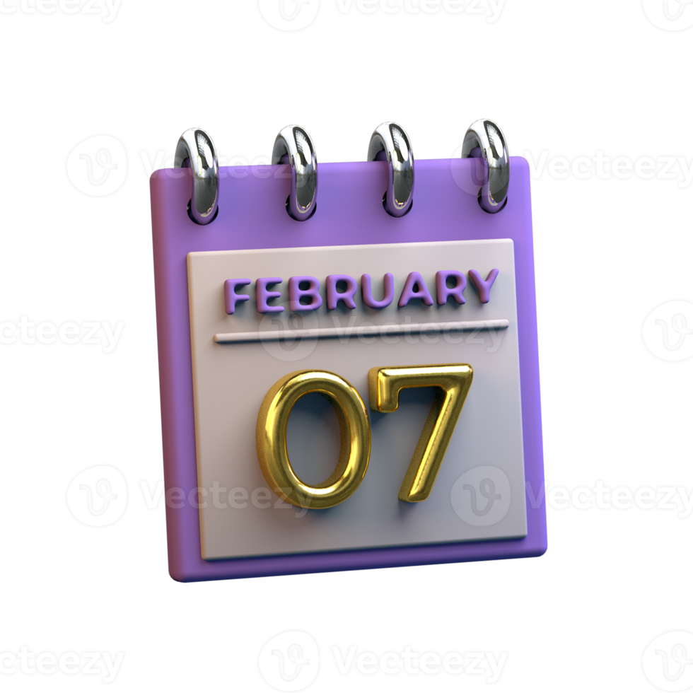 Monatskalender 07. Februar 3D-Rendering png