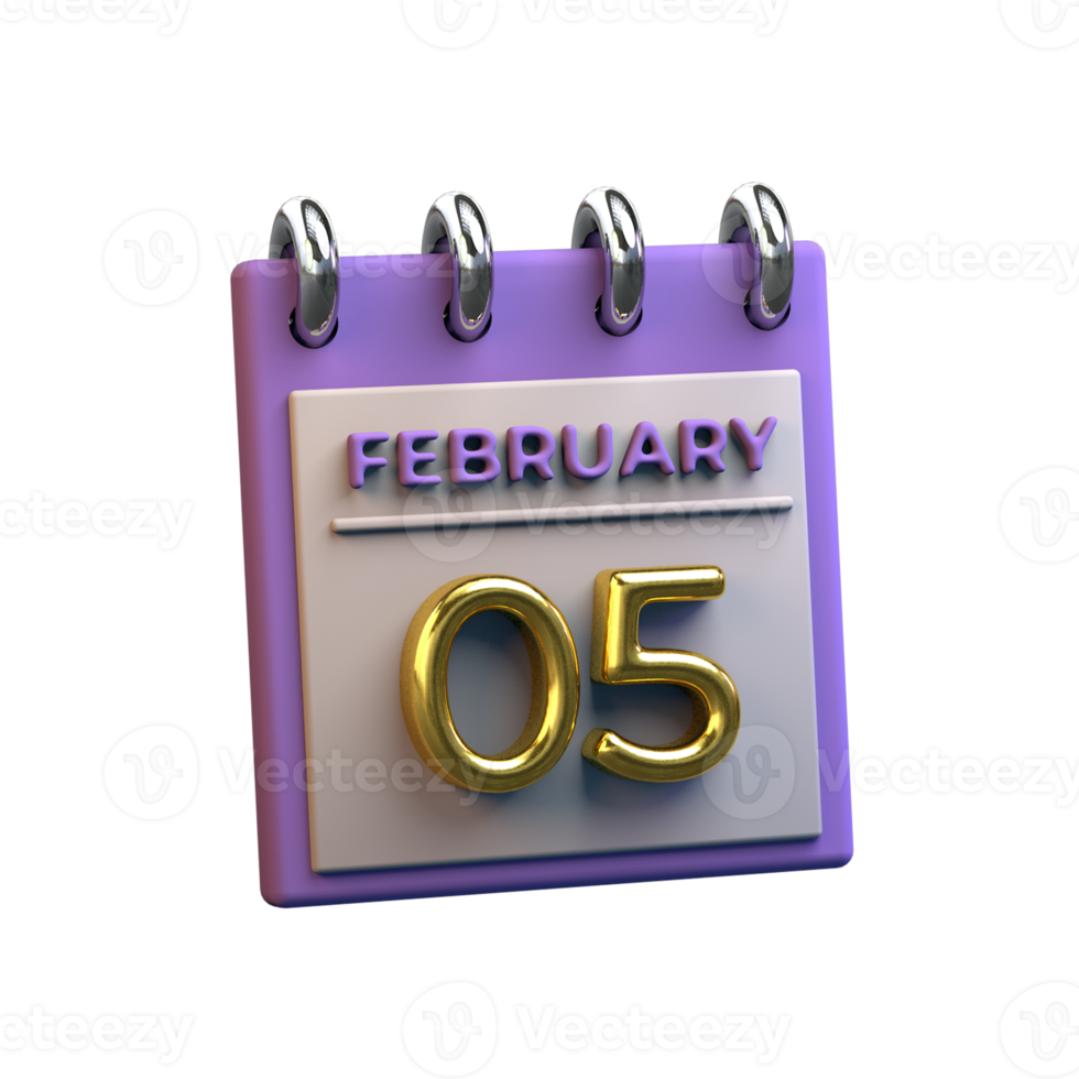 calendrier mensuel 05 février rendu 3d png