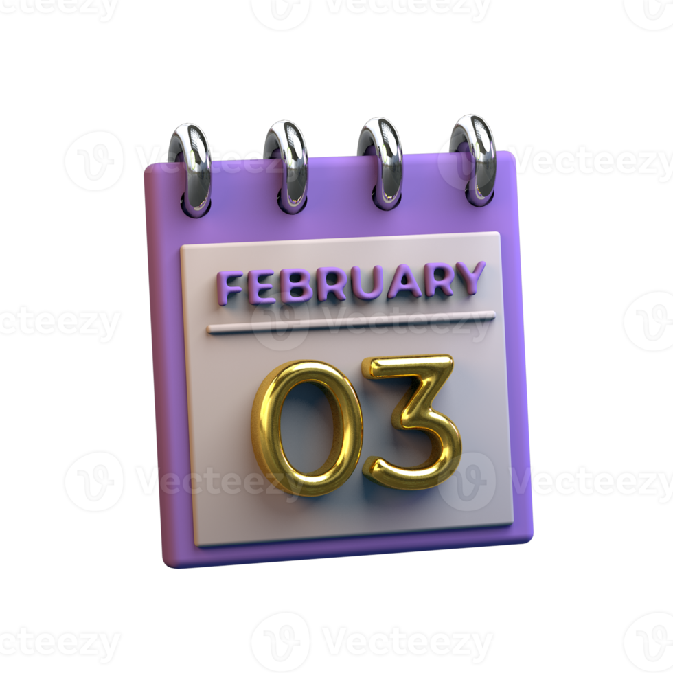 Monatskalender 03. Februar 3D-Rendering png