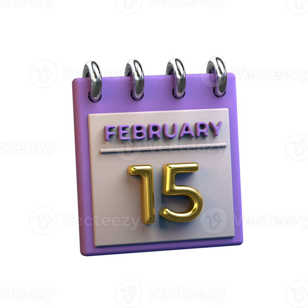 Monatskalender 15. Februar 3D-Rendering png