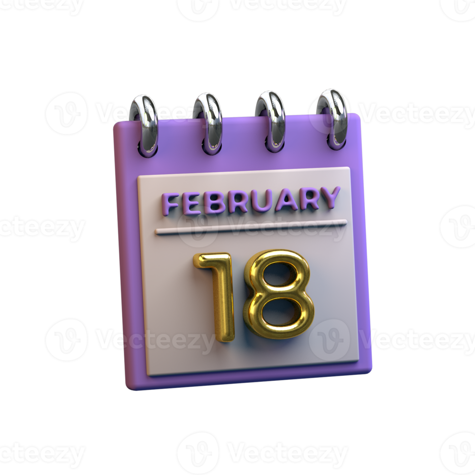 Monatskalender 18. Februar 3D-Rendering png