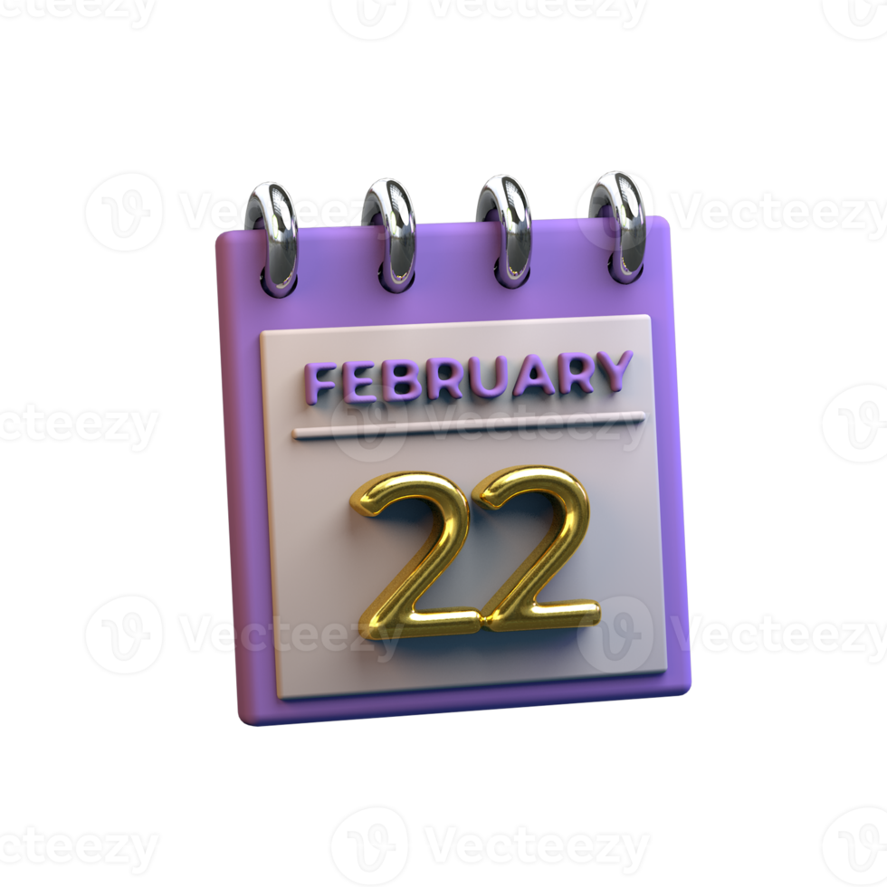 Monatskalender 22. Februar 3D-Rendering png