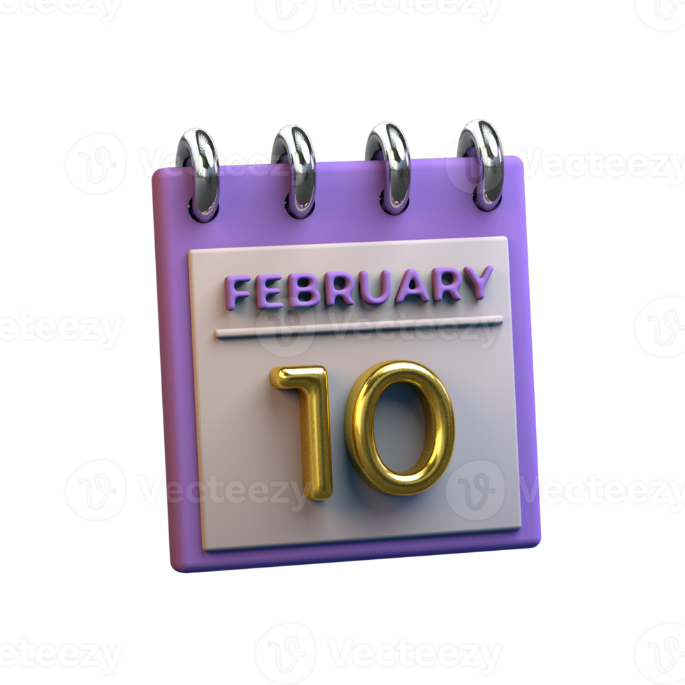 Monatskalender 10. Februar 3D-Rendering png