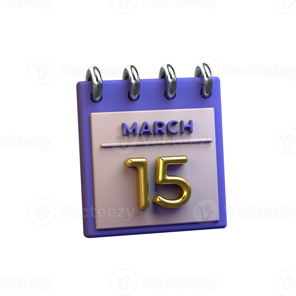 Monthly Calendar 15 March 3D Rendering png