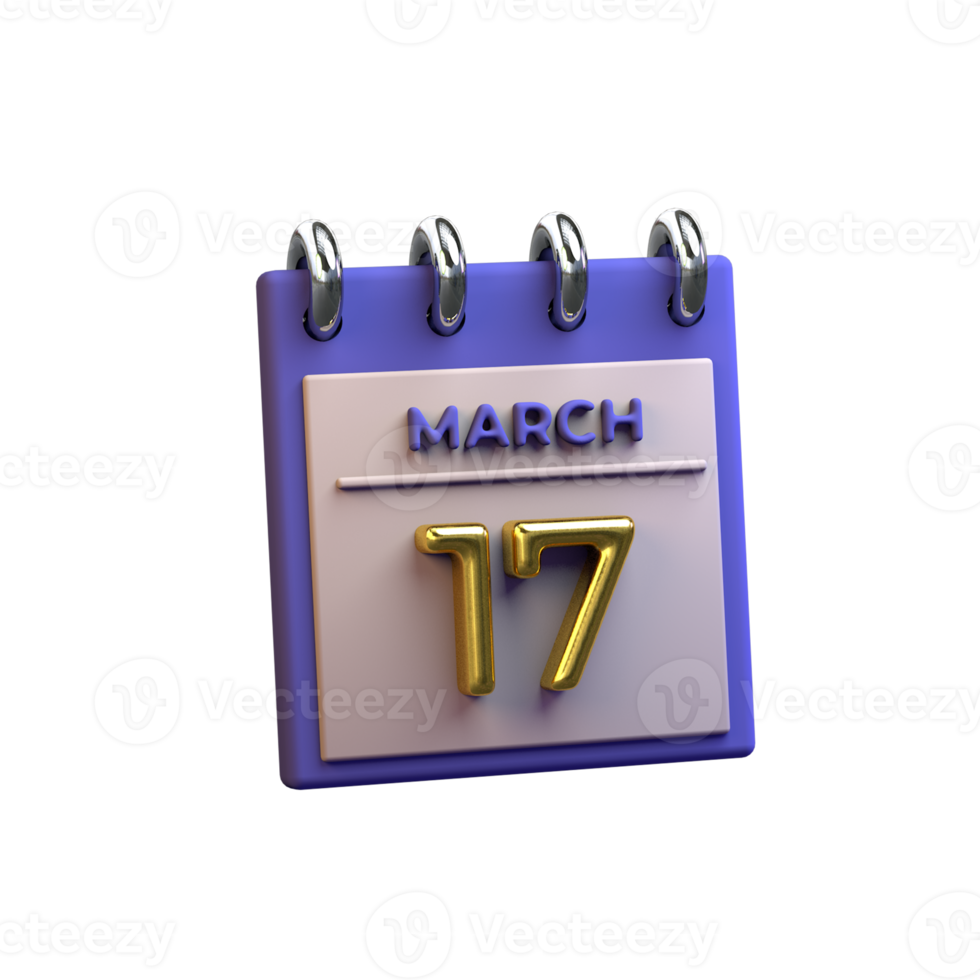 maandelijks kalender 17 maart 3d renderen png
