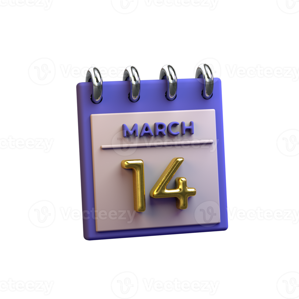 Monthly Calendar 14 March 3D Rendering png