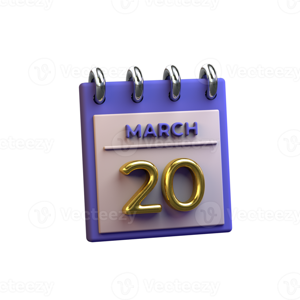 calendrier mensuel 20 mars rendu 3d png