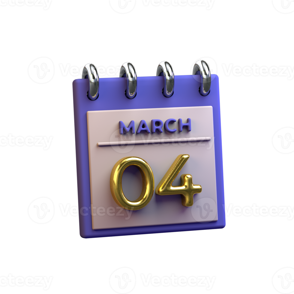 en gång i månaden kalender 04 Mars 3d tolkning png