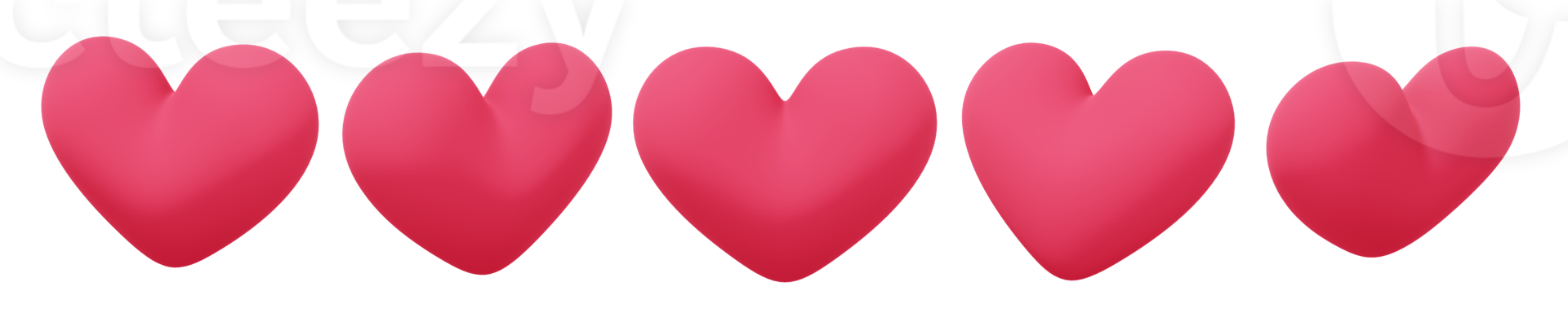 Set of red stylized hearts. Views from different sides. 3D rendering. Symbol of love, likes, romance. PNG icon on transparent background.