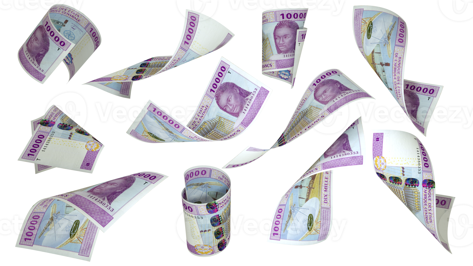 3D Rendering Of 10000 Central African Cfa Franc Notes Flying In 3d-rendering-of-10000-central-african-cfa-franc-notes-flying-in