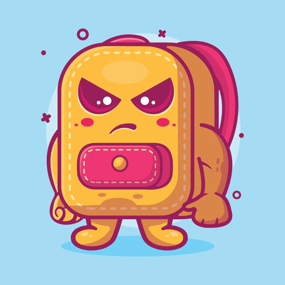 mascota de personaje de bolsa de escuela seria con expresión enojada dibujos animados aislados en diseño de estilo plano vector