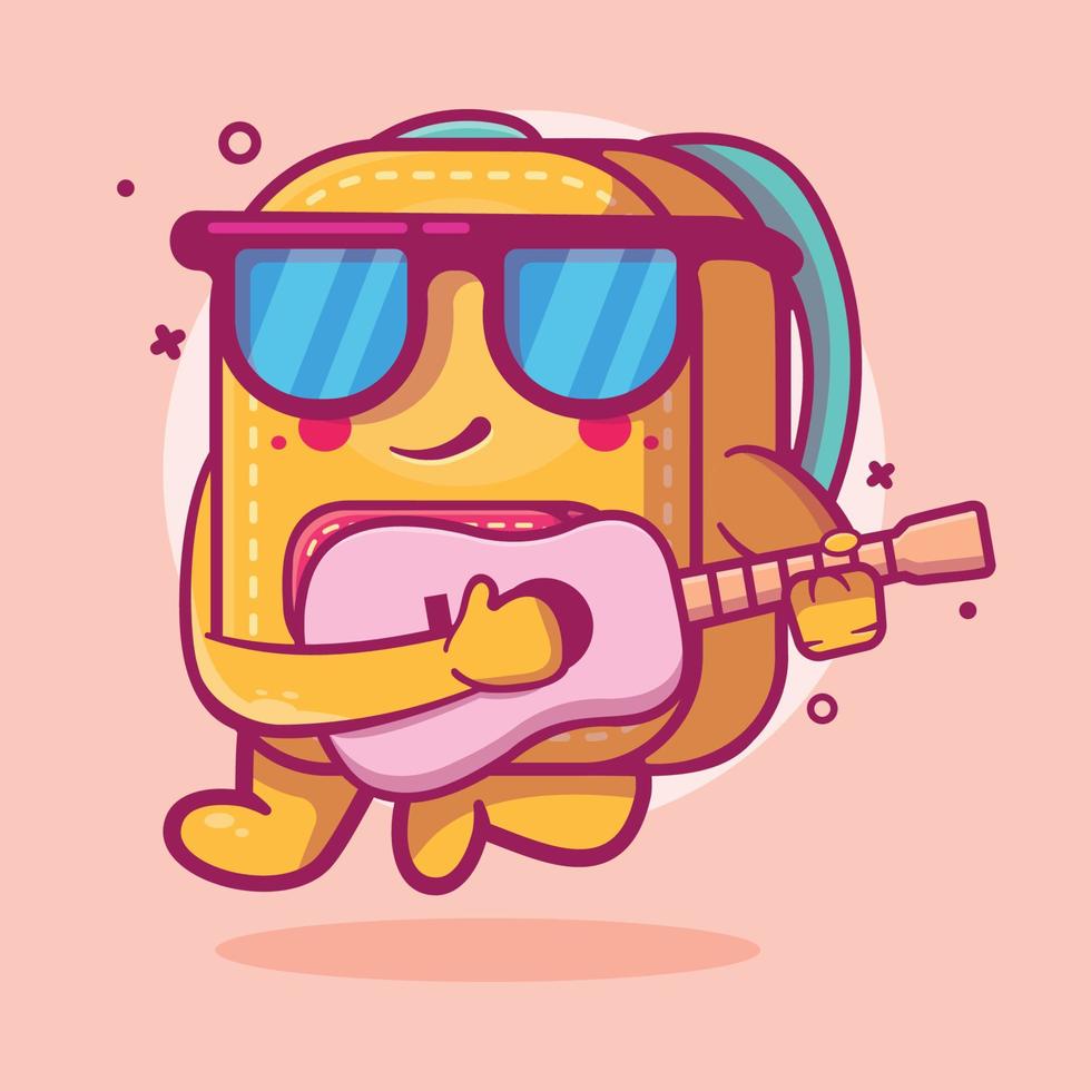 mascota de personaje de bolsa de escuela genial tocando guitarra dibujos animados aislados en diseño de estilo plano vector