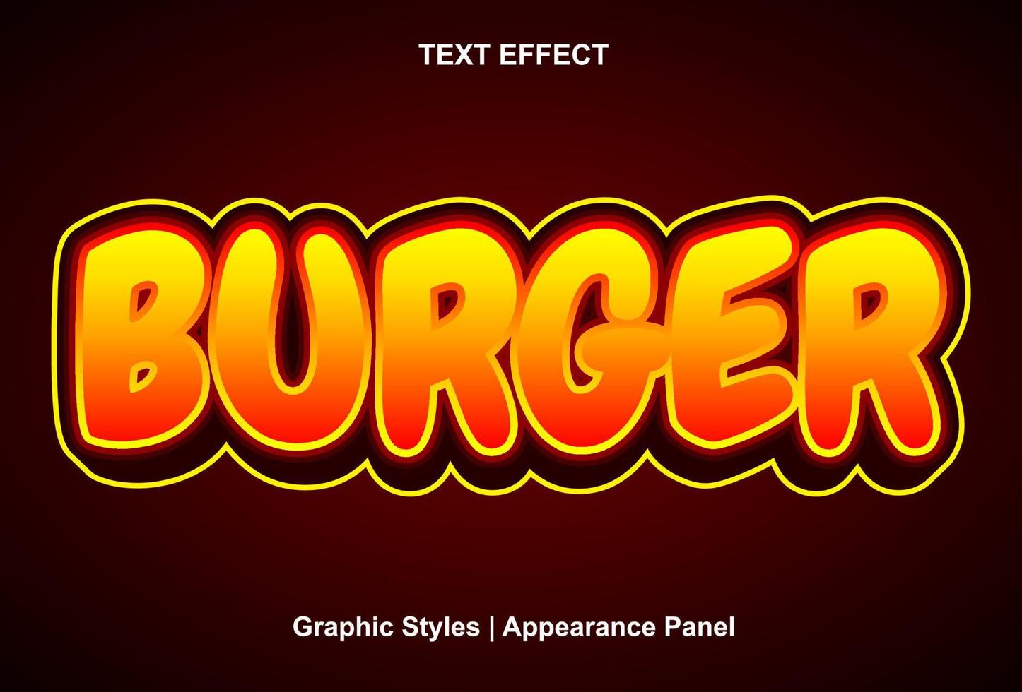 efecto de texto de hamburguesa con estilo gráfico y editable. vector