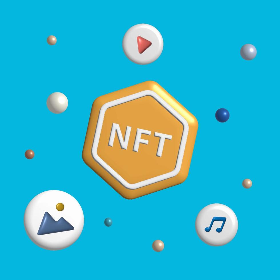 ilustración del concepto de nft. token no fungible y artículos digitales con arte criptográfico. ilustración de stock vectorial. vector