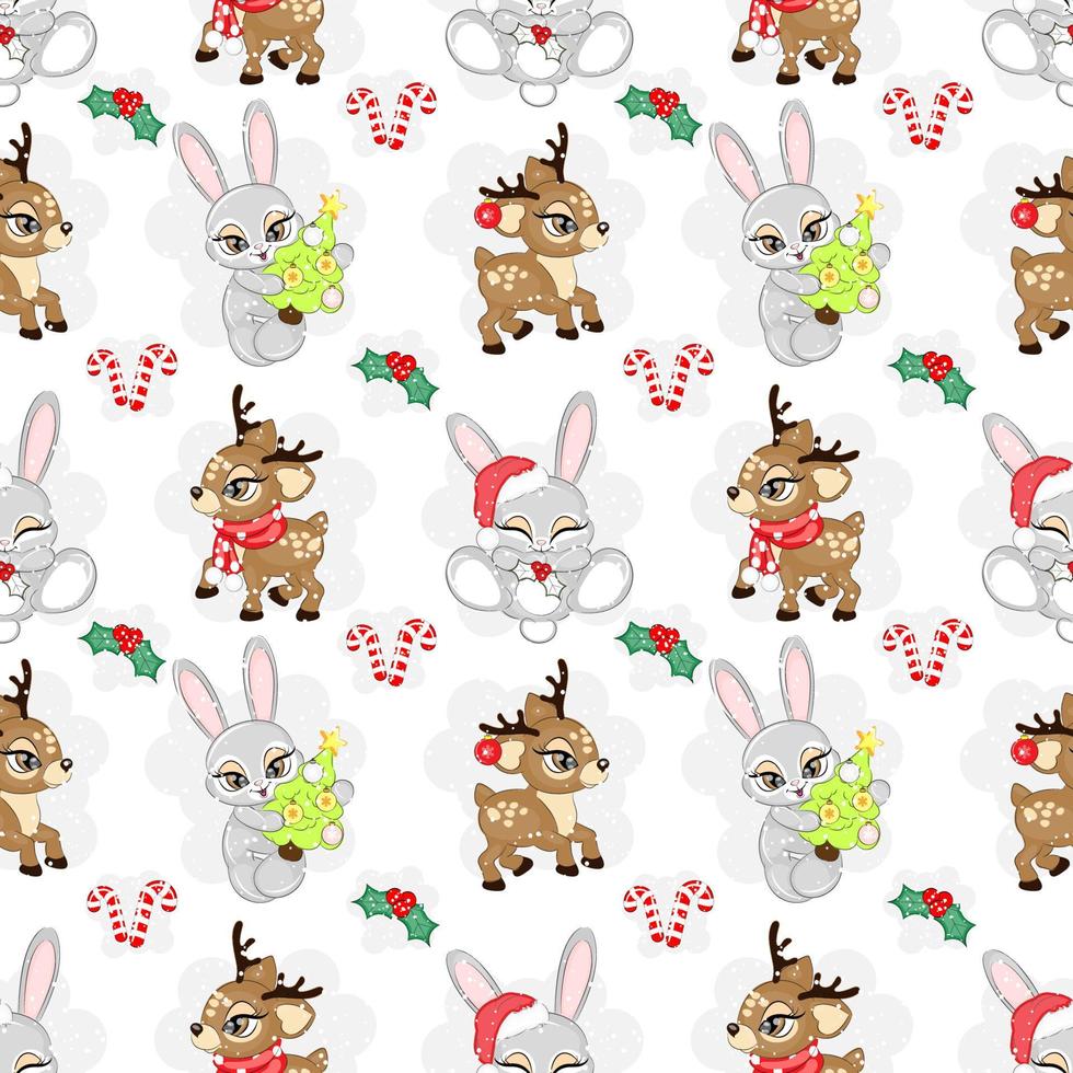 Seamless pattern with Christmas bunny and reindeer symbol, vector illustration