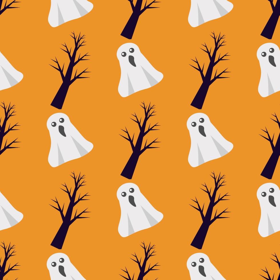 seamless pattern creepy ghosts and scary trees can be used for fabric and packaging vector