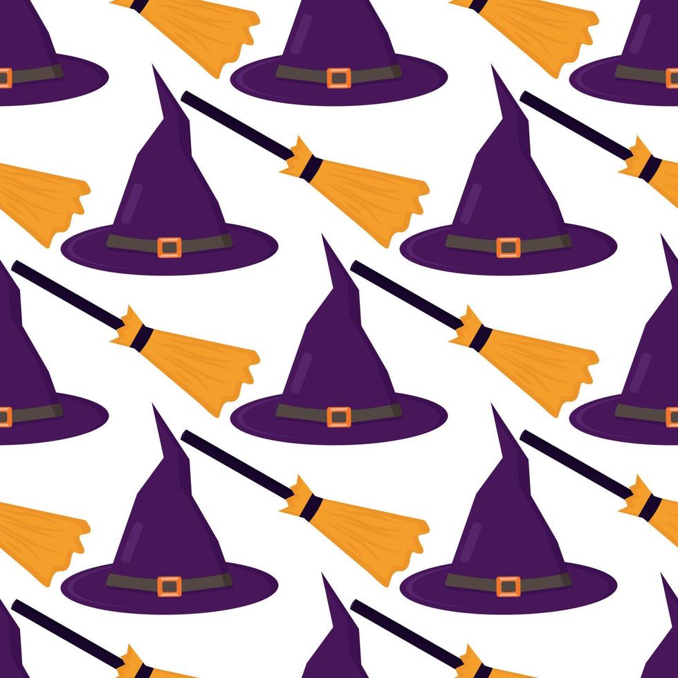 seamless pattern witch hat broom on white background can be used for fabric and packaging vector