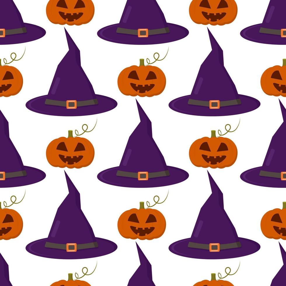 seamless pattern creepy pumpkins and witch hat can be used for fabric and packaging vector