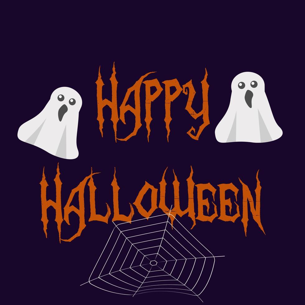 texto feliz halloween en una telaraña de fondo oscuro con banner de fantasmas vector